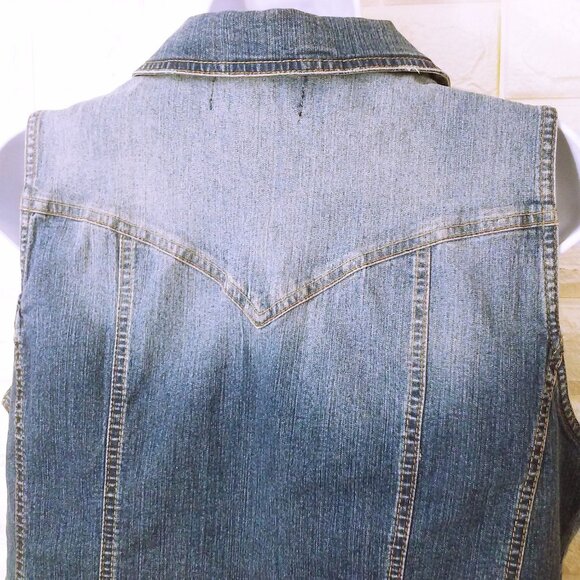 Vintage 90s Bandolino Blu Denim Vest Waistcoat Lady-XL Fitted Lapels Pockets - Picture 5 of 9